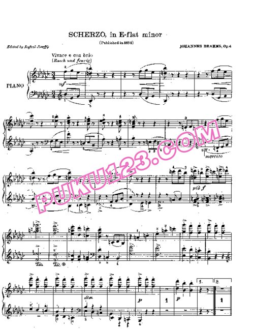 天天钢琴网-免费下载Brahms - Scherzo in e flat Minor Op.4