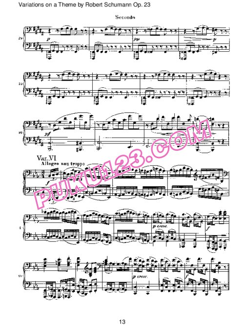 天天钢琴网-免费下载Brahms - Variations on a Theme by Robert Schumann Op.23 四手联弹