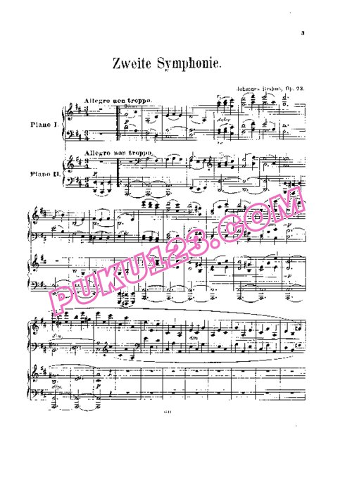 天天钢琴网-免费下载Brahms - Symphony No.2 in D Major Op.73 - 2 Pianos