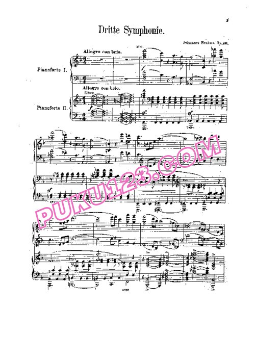 天天钢琴网-免费下载Brahms - Symphony No.3 in F Major Op.90 - 2 Pianos