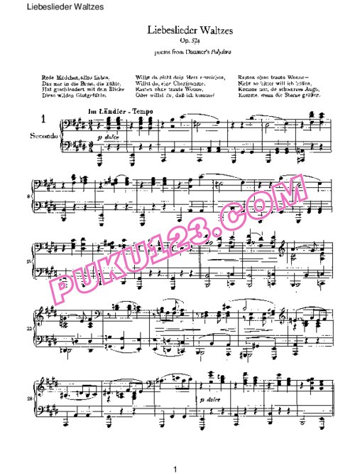 天天钢琴网-免费下载Brahms - Liebeslieder Waltzes Op.52 - 4 Hands