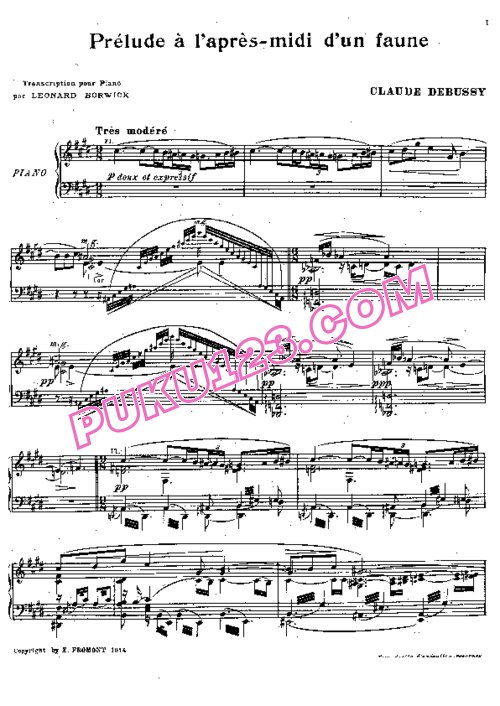 天天钢琴网-免费下载Debussy - Borwick - Prelude Faune - Solo Piano