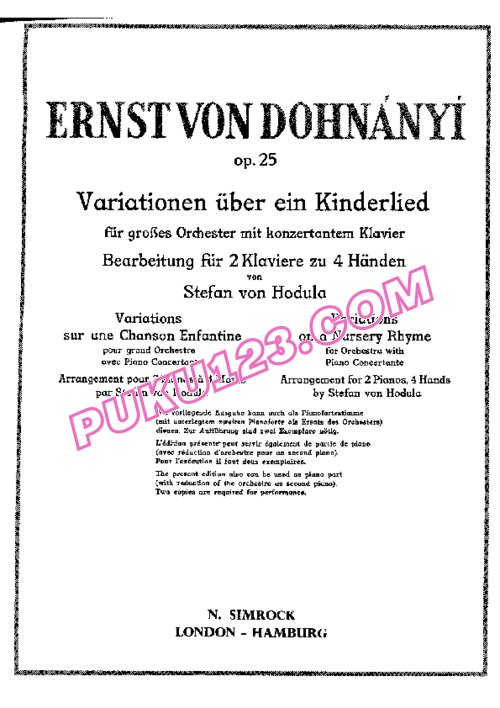 天天钢琴网-免费下载Dohnanyi - Variations on a Nursery Song Op.25 双钢琴版