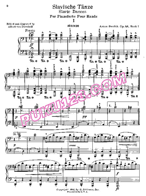 天天钢琴网-免费下载Dvorak - Slavic Dances Op.46 - Quatre Mains 四手联弹版 Op.46