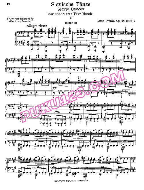 天天钢琴网-免费下载Dvorak - Slavic Dances Op.46 - Quatre Mains 四手联弹版 Op.46