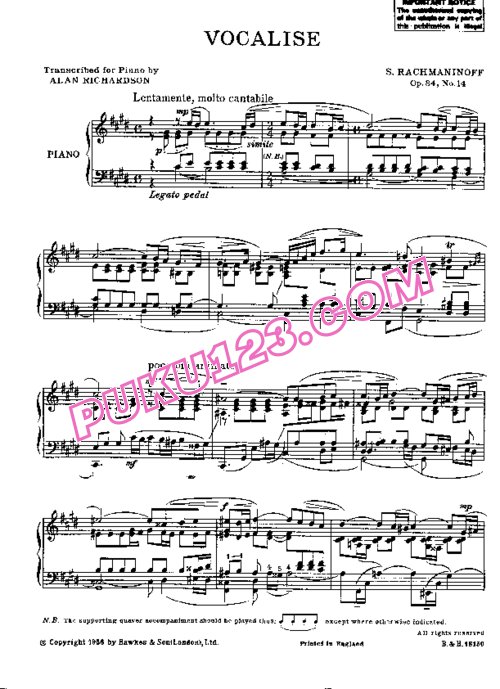 天天钢琴网-免费下载Rachmaninoff - Richardson - Vocalise Op.34-14