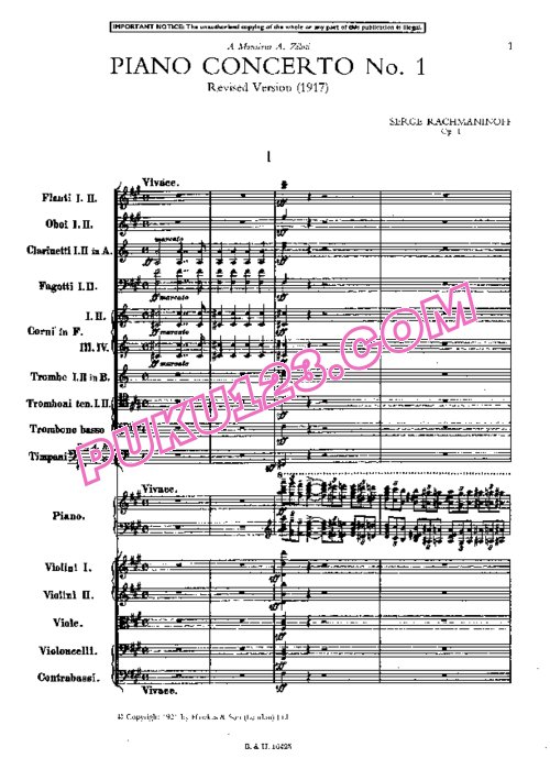 天天钢琴网-免费下载Rachmaninoff - Piano Concerto no.1 in f-Sharp Minor Op.1 - Full Score