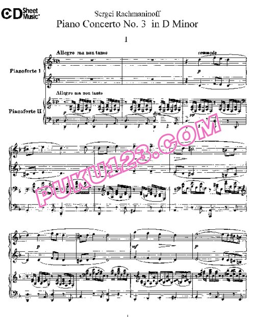 天天钢琴网-免费下载Rachmaninoff - Piano Concerto no.3 in d Minor Op.30 - 2 Pianos