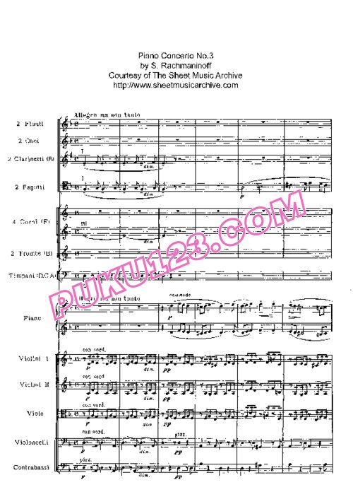 天天钢琴网-免费下载Rachmaninoff - Piano Concerto no.3 in d Minor Op.30 - Full Score