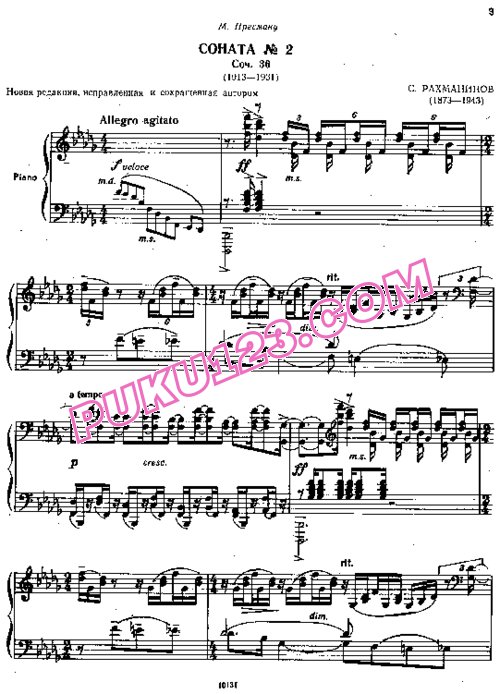 天天钢琴网-免费下载Rachmaninoff - Piano Sonata No.2 in b-flat Minor Op.36 (1931, 2nd) 1931年修订版