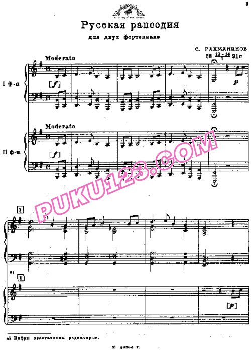 天天钢琴网-免费下载Rachmaninoff - Russian Rhapsody For Two Pianos 双钢琴版