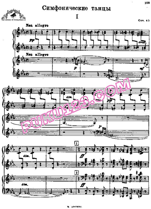 天天钢琴网-免费下载Rachmaninoff - Symphonic Dance Op.45-1 for 2 Pianos