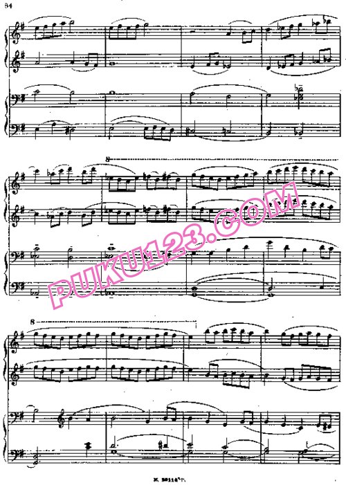 天天钢琴网-免费下载Rachmaninov - Romance in G Major for 4 hands 四手联弹
