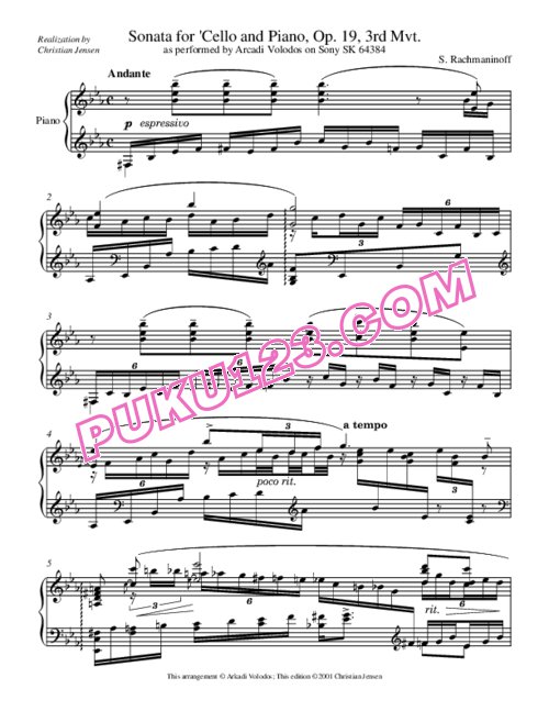 天天钢琴网-免费下载Rachmaninov - Volodos - Sonata Cello 沃罗多斯改编钢琴独奏版第三乐章