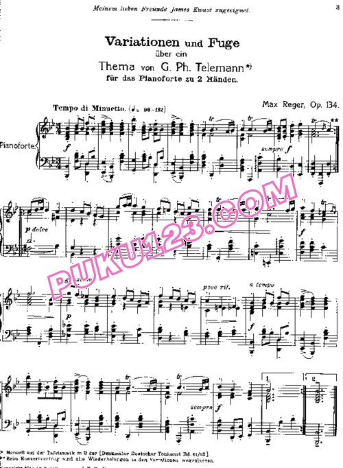 天天钢琴网-免费下载Reger - Variations and Fugue on a Theme of Telemann Op.134