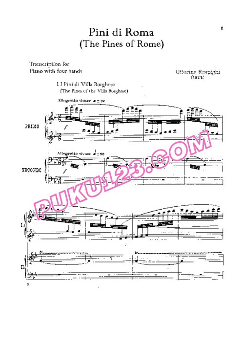 天天钢琴网-免费下载Respighi - Pini di Roma - 4 Hands