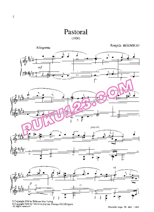 天天钢琴网-免费下载Rodrigo - Pastoral (piano)