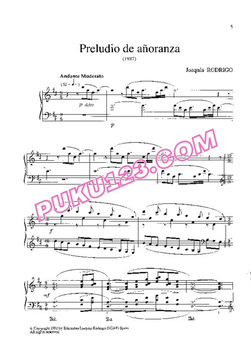天天钢琴网-免费下载Rodrigo - Preludio de Anoranza (piano)