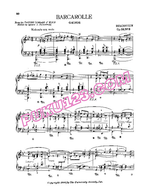 天天钢琴网-免费下载Rubinstein - Barcarolle No.3 in g Minor Op.50-3 第3首 船歌