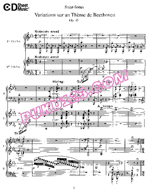 天天钢琴网-免费下载Saint Saens - Variations sur une Thème de Beethoven Op.35 双钢琴