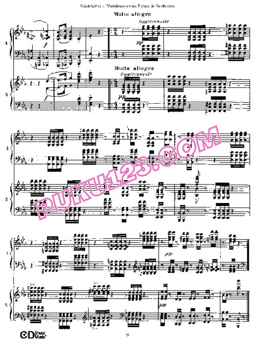 天天钢琴网-免费下载Saint Saens - Variations sur une Thème de Beethoven Op.35 双钢琴