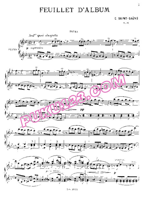 天天钢琴网-免费下载Saint-Saens - Feuillet d Album Op.81 - 4 hands
