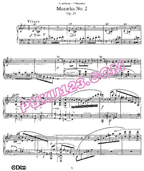 天天钢琴网-免费下载Saint-Saens - Mazurka in g Minor Op.24