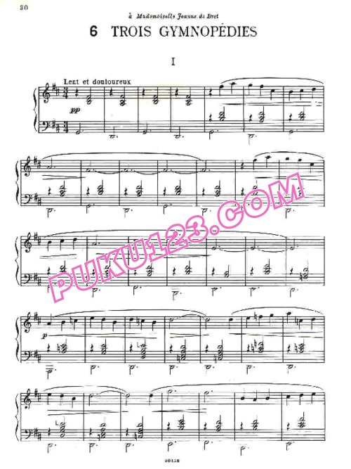 天天钢琴网-免费下载Satie - Trois Gymnopediés