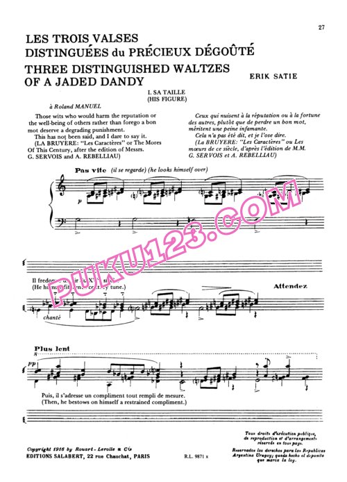 天天钢琴网-免费下载Satie - Valses Distinguées de Précieux Dégoute
