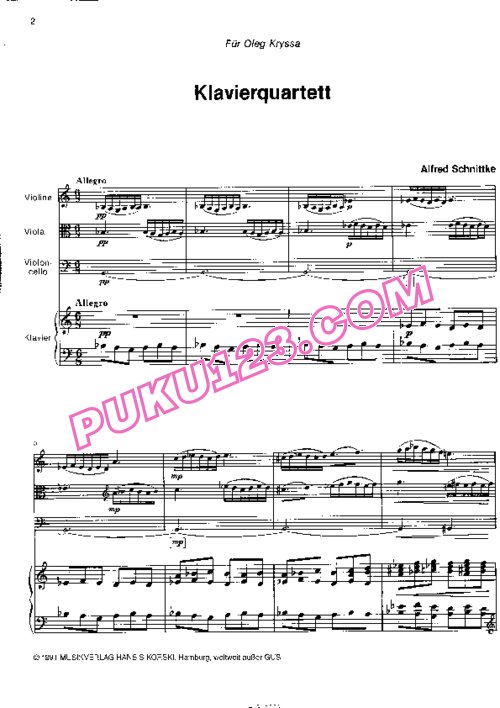 天天钢琴网-免费下载Schnittke - Quartetto con Pianoforte 总谱