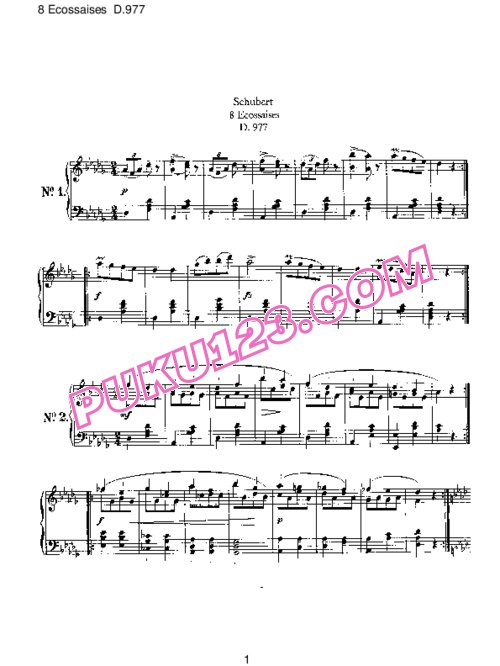 天天钢琴网-免费下载Schubert - 8 Ecossaises D.977
