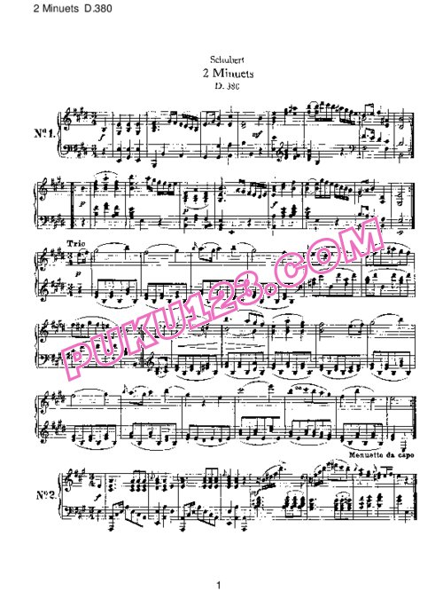 天天钢琴网-免费下载Schubert - 2 Minuets D.380