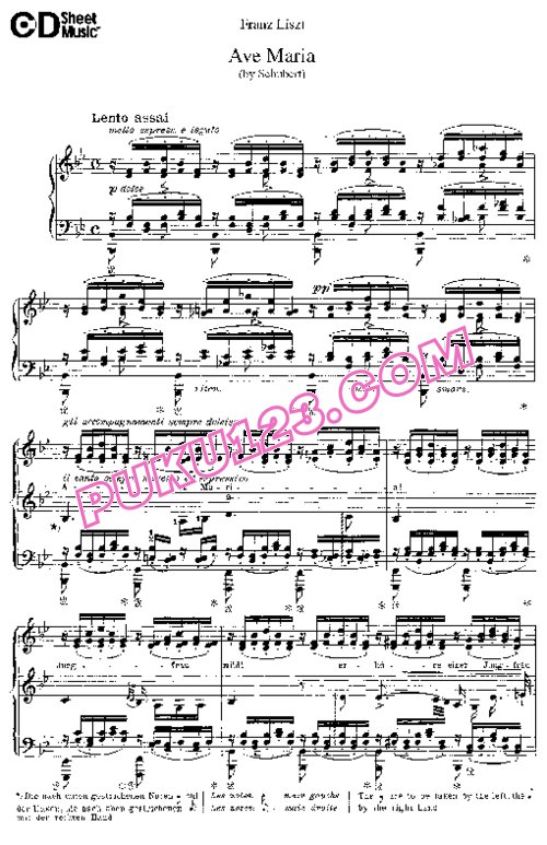 天天钢琴网-免费下载Liszt - Transcription - Schubert - Song 12 - Song Ave Maria 李斯特改编钢琴独奏版