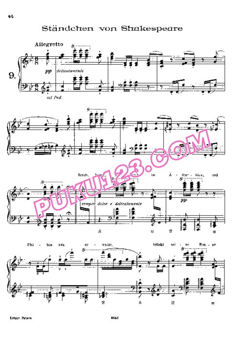 天天钢琴网-免费下载Liszt - Transcription - Schubert - Song 09 - Standchen von Shakespeare 李斯特改编钢琴独奏版