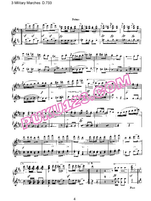 天天钢琴网-免费下载Schubert - 3 Military Marches D.733 - 4 Hands