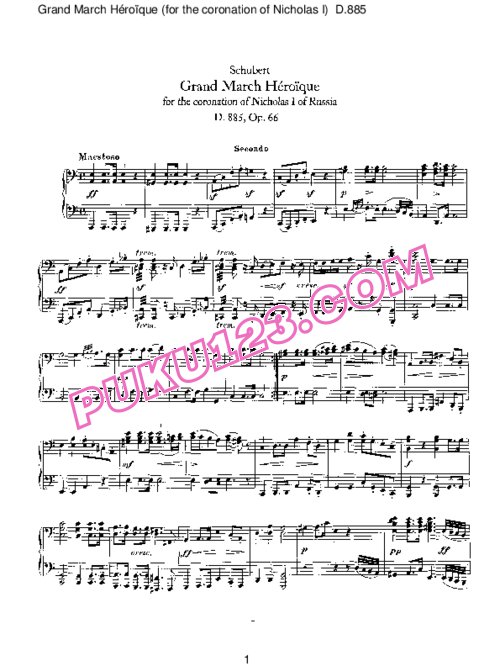天天钢琴网-免费下载Schubert - Grand March Heroique, Coronation Nicholas I D.885 - 4 Hands