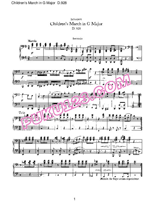 天天钢琴网-免费下载Schubert - Children s March in G Major D.928 四手联弹