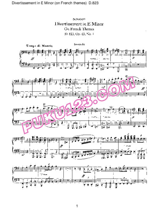 天天钢琴网-免费下载Schubert - Divertissement in e Minor on French Themes D.823 - 4 Hands