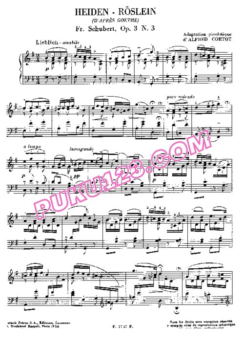 天天钢琴网-免费下载Schubert - Cortot - Heiden-Roslein Op.3-3 柯尔托改编钢琴独奏版