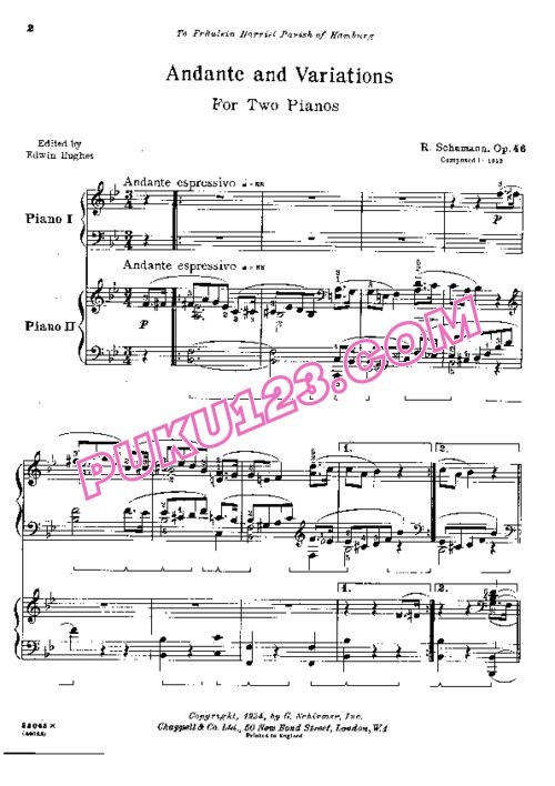 天天钢琴网-免费下载Schumann - Andante and Variations for two pianos Op.46 双钢琴