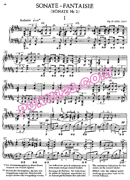 天天钢琴网-免费下载Scriabin - Piano Sonata No.2 in g-Sharp Minor, Sonata Fantasy Op.19