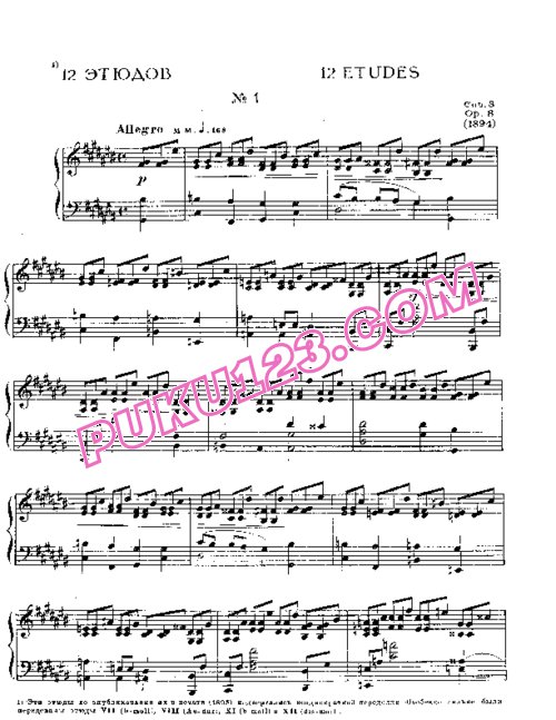 天天钢琴网-免费下载Scriabin - 12 Etudes Op.8