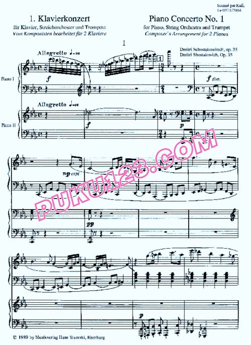 天天钢琴网-免费下载Shostakovich - Piano Concerto No.1 Op.35 - Part 1 - 2 Pianos 1