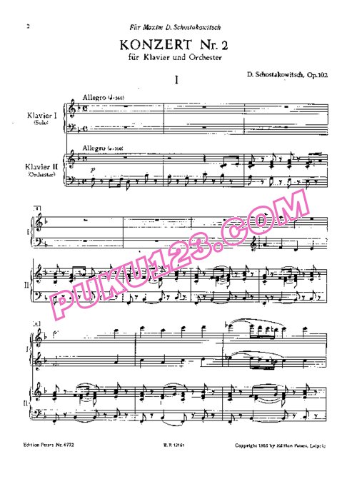 天天钢琴网-免费下载Shostakovich - Piano Concerto No.2 in F Major Op.102 - 2 Pianos