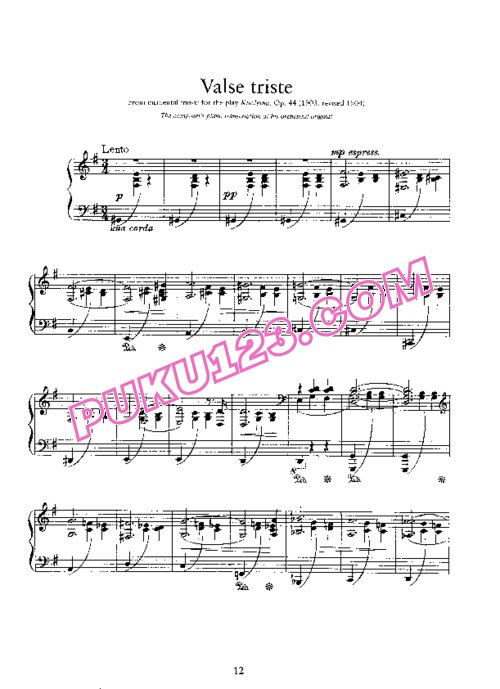 天天钢琴网-免费下载Sibelius - Valse Triste from Kuolema Op.44 - Solo Piano