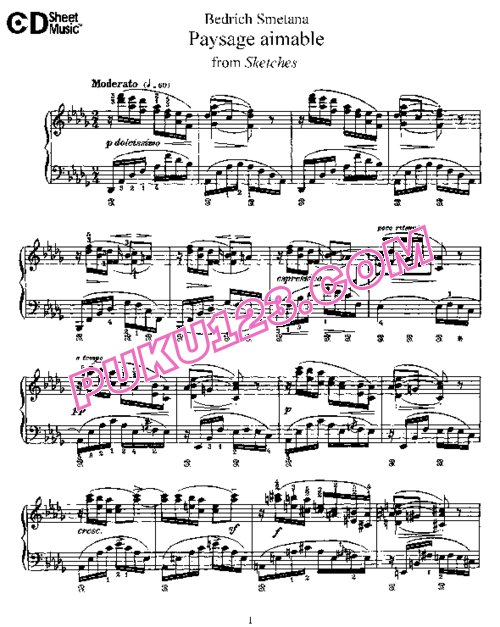 天天钢琴网-免费下载Smetana - Paysage Aimable Op.5-3 第3首