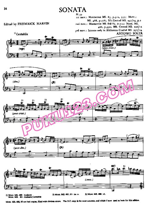 天天钢琴网-免费下载Soler - Piano Sonata in F Major M39