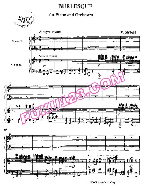 天天钢琴网-免费下载Richard Strauss - Burleske in d Minor - 2 Pianos