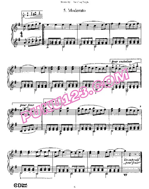 天天钢琴网-免费下载Stravinsky - Les Cinq Doigts