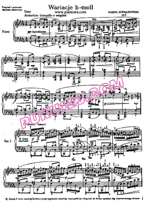 天天钢琴网-免费下载Szymanowski - Variations in b-Flat Minor Op.3